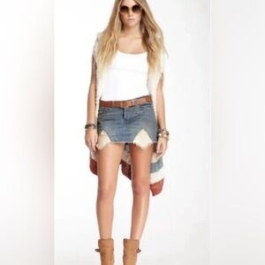 Free People Tire Swing Antique Wash Denim Mini Skirt